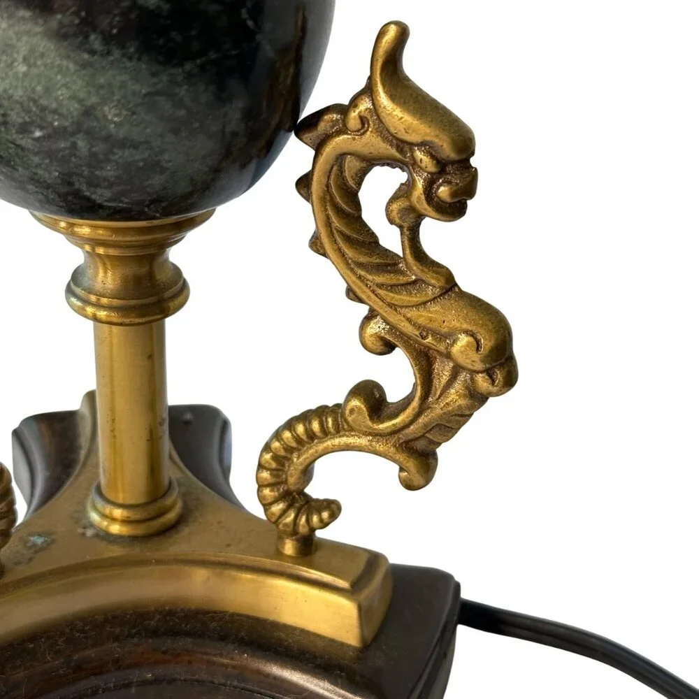 Vintage Ornate Brass & Marble 'Dragon's Egg' Accent Lamp, Brass, Dragon, Fantasy